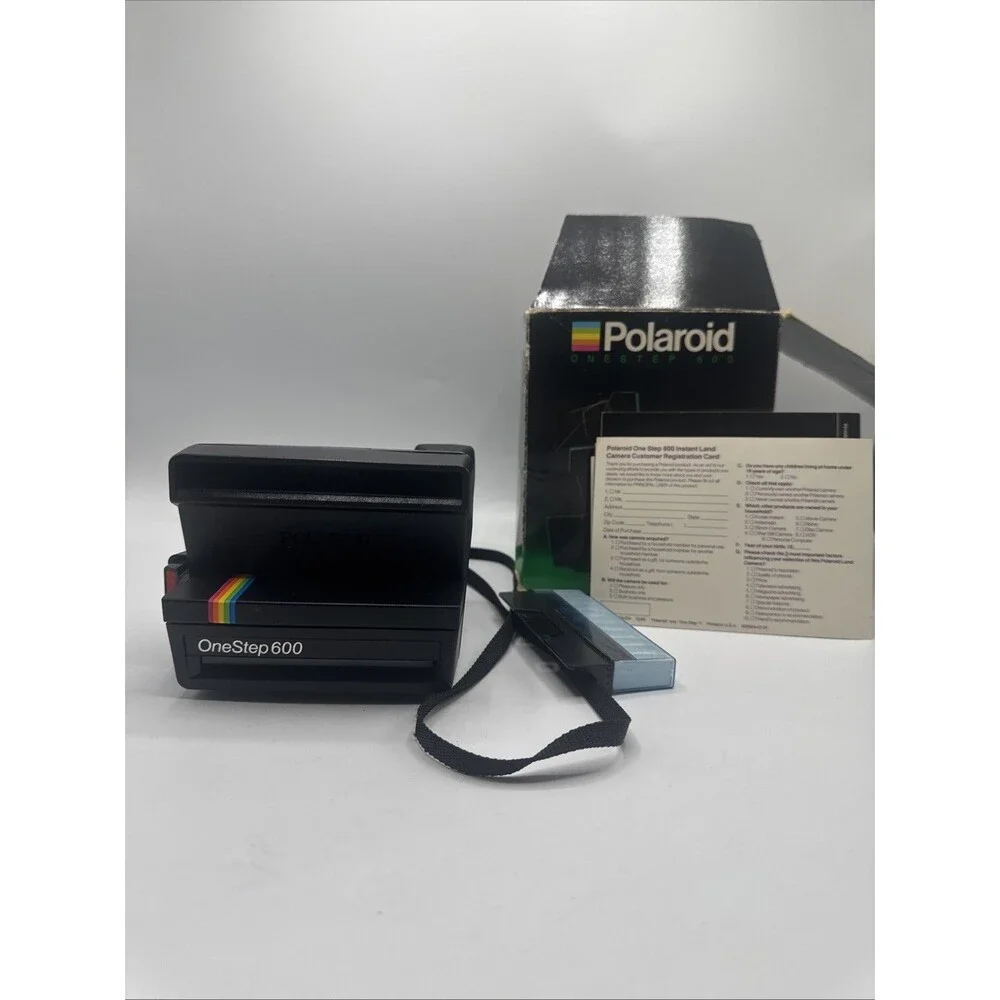 Vintage Original Polaroid OneStep 600 Instant Film Camera Black w/ Strap
